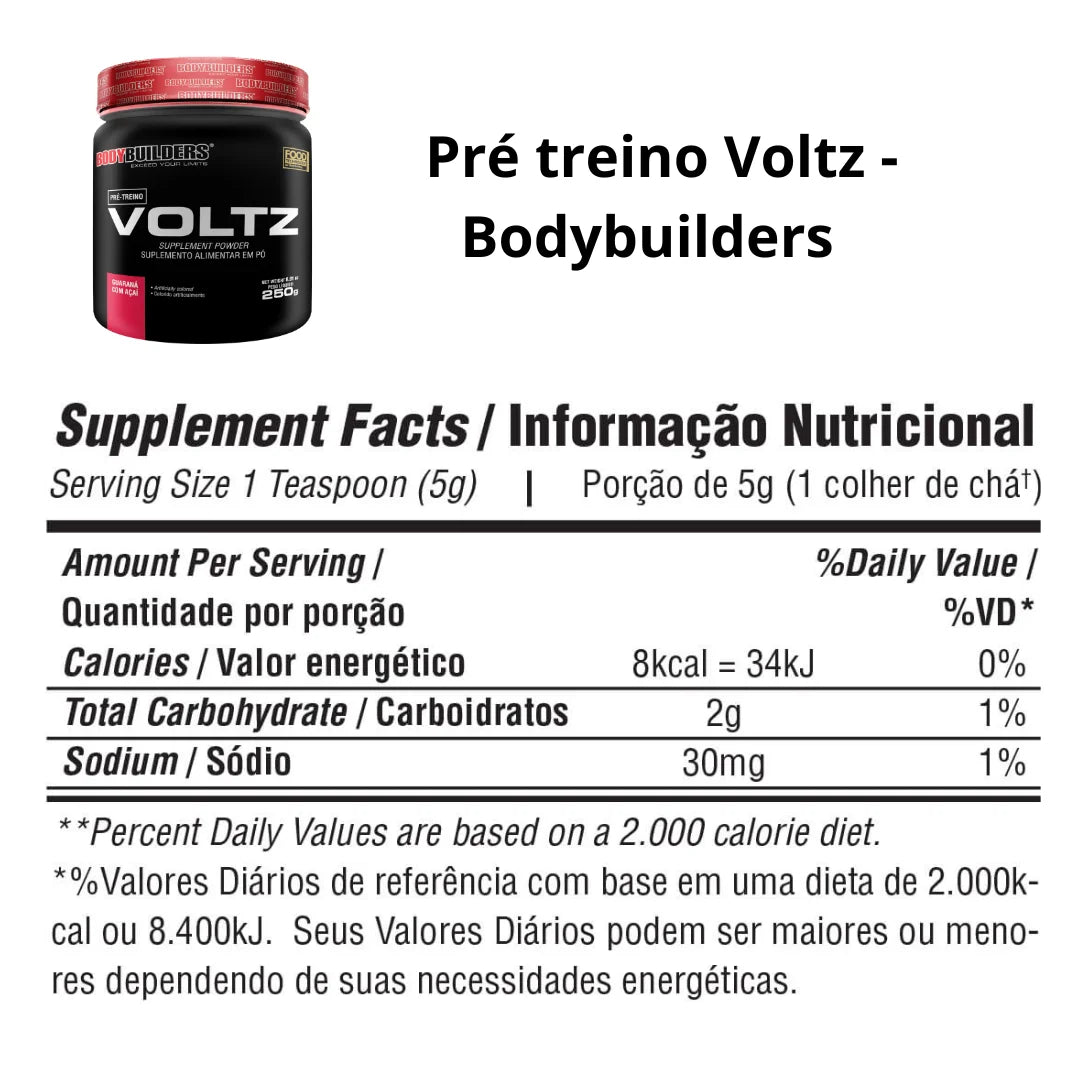 Pre-Workout Voltz 250g - Bodybuilders Energy Gain Powdered Supplement